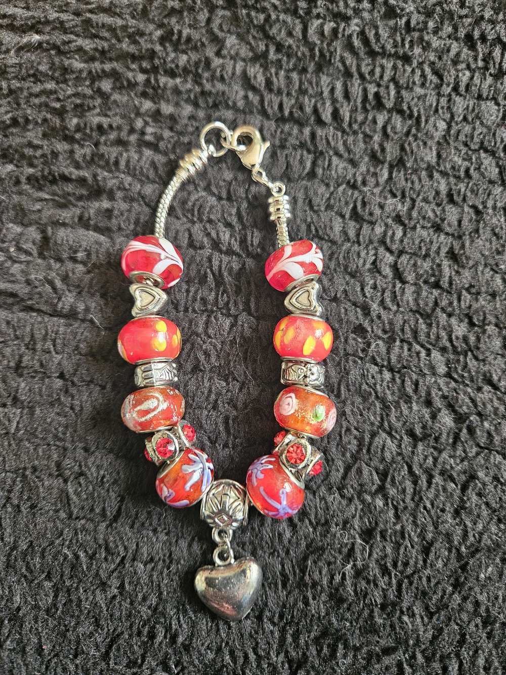 Red Glass Bead Heart Charm Bracelet - Women's Jewelry